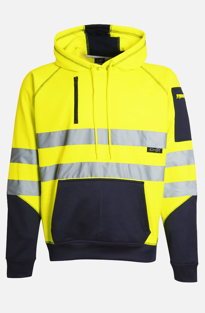 Men Hi Viz 3 Zipper Pocket Pullover Hoodie WHOLESALESINN.COM